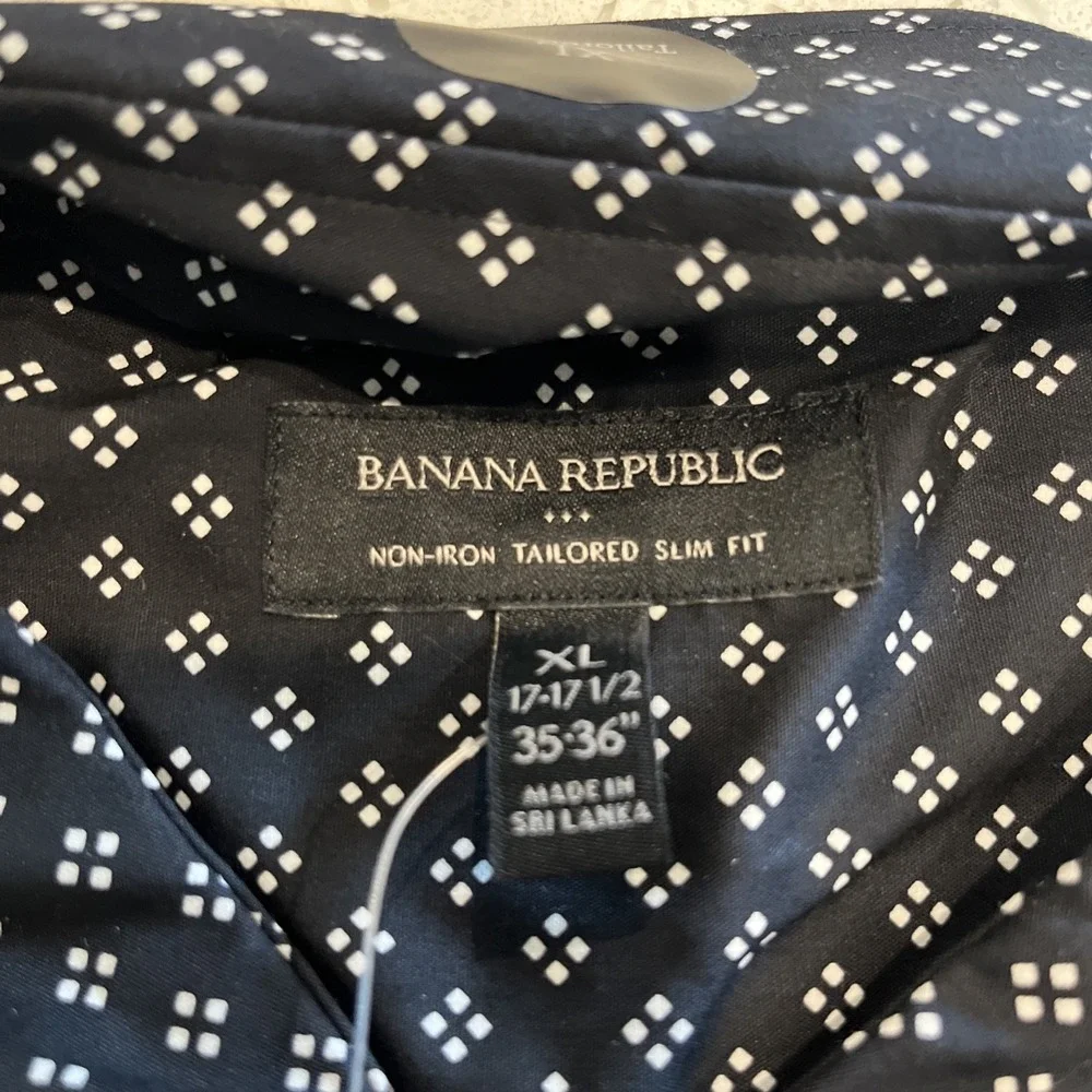NWT - Banana Republic Men's Black Tailored Slim Fit AOP Dress Shirt Sz XL